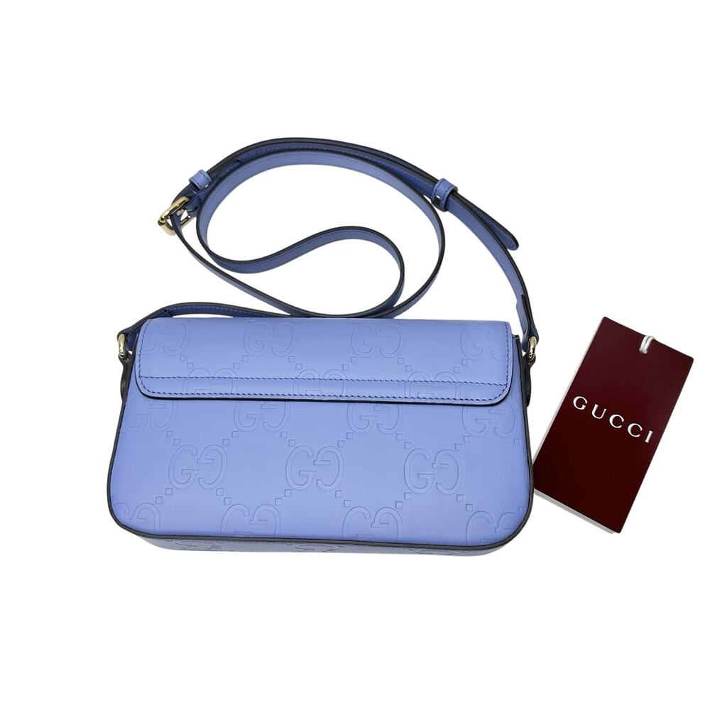 Gucci Gg Super Mini Shoulder Bag Women's Lilac Blue Leather Crossbody Strap NIB - Picture 10 of 13